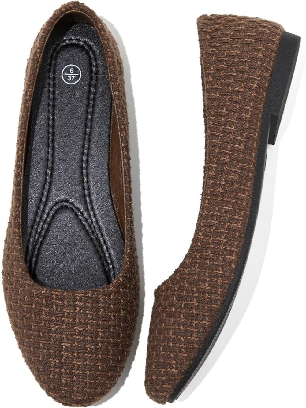 Women's Brown Textured PU Leather Non Slip Low Heel Slip on Loafer Flat Shoes